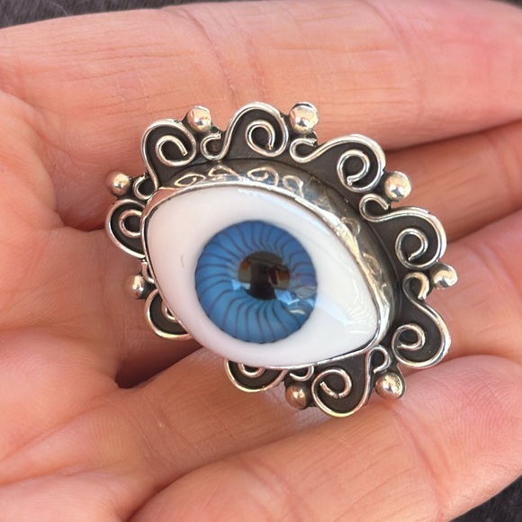 Starling silver 925 Custom Evil Eye 🧿 Adjustable Ring- Real Silver Brand New - Picture 4 of 4